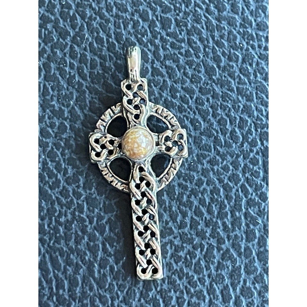 Celtic High Cross Pendant Small Gold Tone Excellent Knot work Stamped Miracle